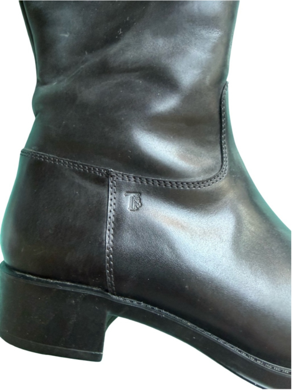 Tod’s Progetto Gomma Two Tone Leather Knee High Riding Boots Black Brown Size 36 - Picture 11 of 14